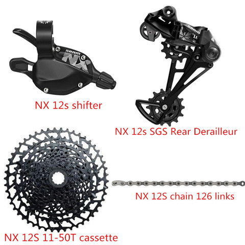 SRAM NX-Kit de palanca de cambios para bicicleta de montaña, 1x12S 12S, desviador trasero SGS, Cassette NX Sunrace CSMZ91 KMC ► Foto 1/4