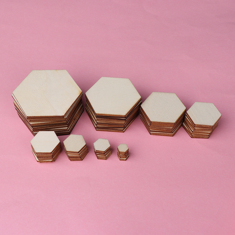 Adornos para manualidades de madera hechos a mano con láser, forma Hexagonal, decoración, boda, 50/100 Uds. ► Foto 1/6