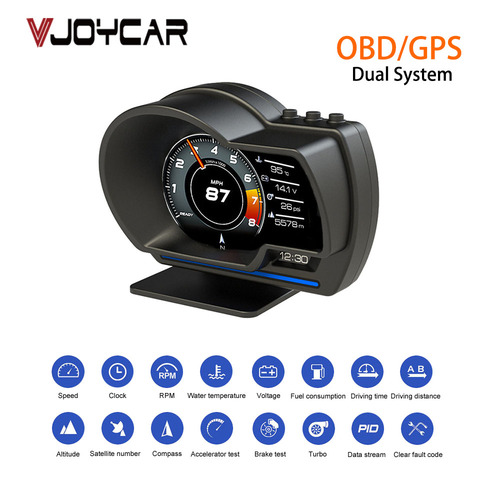 Vjoycar V60 China más nuevo sistema Dual Head Up Display OBD2 HUD GPS velocímetro Digital tacómetro de temperatura de aceite/refrigerante. Turbo Boost de ► Foto 1/6