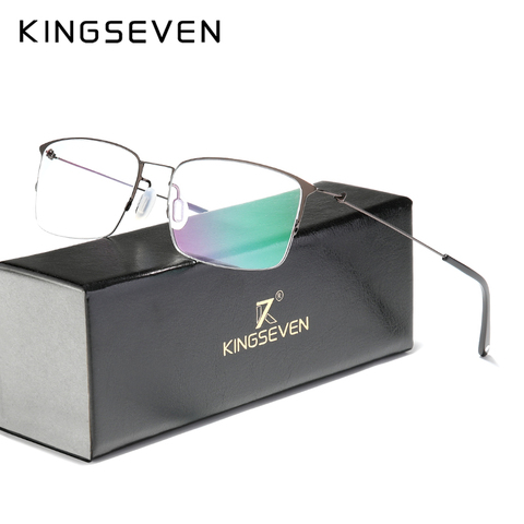 KINGSEVEN-gafas ópticas de aleación de titanio para hombre, montura cuadrada para miopía, graduadas, de Metal, 2022 ► Foto 1/5