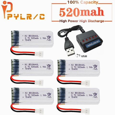 Batería Lipo de 3,7 v para Hubsan H107P 801844 3,7 V 520mAh 25c 1.9Wh, Cargador USB para H107P Rc Camera Drone Accesorios ► Foto 1/4