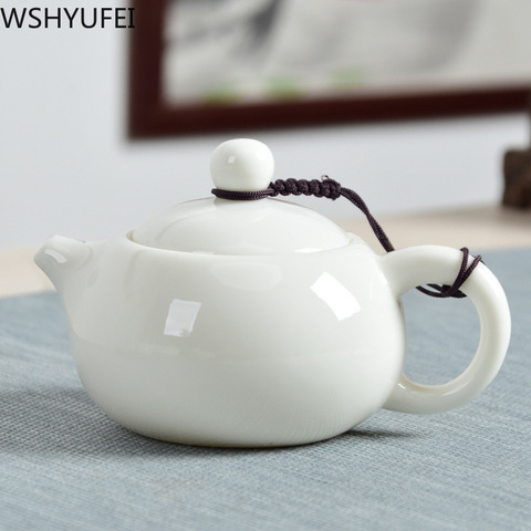 WSHYUFEI Jingdezhen-juego de té de porcelana blanca hecho a mano, tetera Xishi de oveja, jade gordo, hervidor de cerámica, regalos para Ceremonia de té chino ► Foto 1/6