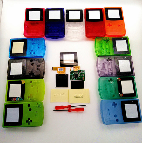 Juegos de pantalla LCD para consola GBC, Funda, botones para Gameboy Color, pantalla negra de LCD, 5 niveles, controladores de brillo ► Foto 1/6