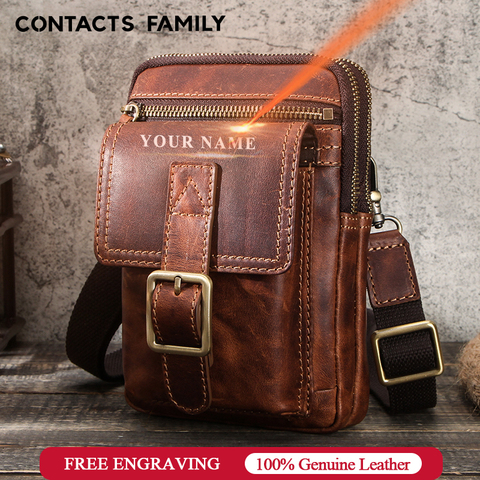 CONTACT'S FAMILY-Bolso de cuero Crazy horse para teléfono móvil, funda para iphone 11 Pro, riñonera de hombro para hombre ► Foto 1/6