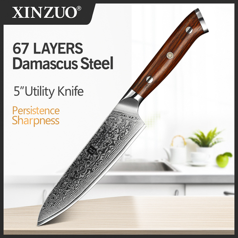 XINZUO-cuchillo de cocina de acero damasco vg10 japonés de 5 pulgadas, cuchillo profesional para pelar frutas, cuchillos para pelar palisandro ► Foto 1/6