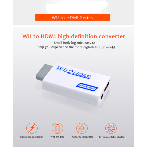 Convertidor compatible con Wii a HDMI, adaptador de Wii2HDMI-compatible de  Audio para PC, HDTV, pantalla de Monitor, Full HD 720P 1080P 3,5mm