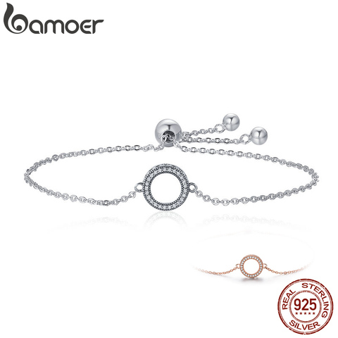 BAMOER moda Plata de Ley 925 brillante círculo redondo cadena eslabón pulseras para mujer joyería de plata de ley SCB030 ► Foto 1/6