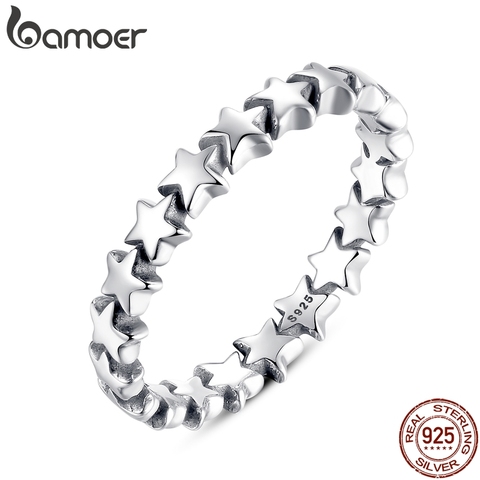 BAMOER 2022 gran oferta anillo de plata 925 estrella para mujer 100% Plata de Ley 925 DE BODA apilable anillo de dedo joyería PA7151 ► Foto 1/5