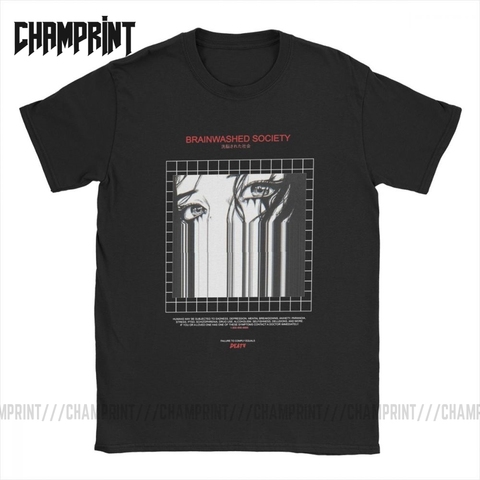 Camisetas para hombres con lavado de cerebro Harajuku Camiseta de algodón de Manga corta Vaporwave Creepy Japan Grunge Camiseta de Manga rizada de talla grande ► Foto 1/6