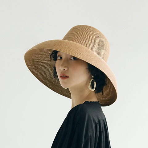 Luna y Delfín de mujer hecho a mano de verano sol sombrero playa japonés estilo Hepburn gran borde sombrero de pescador temperamento de paja plana Uv sombreros ► Foto 1/6