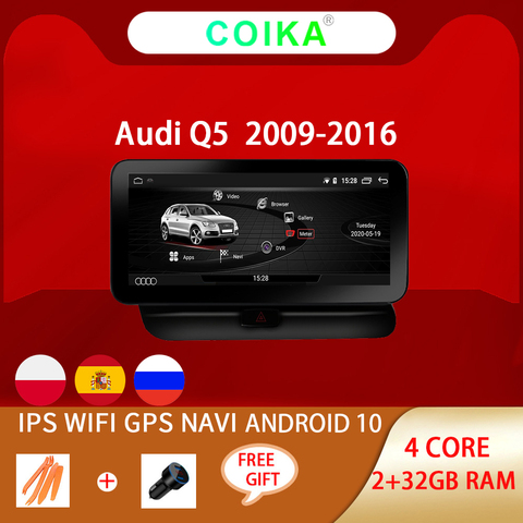 COIKA-Reproductor con Android 10 para unidad principal de coche, reproductor multimedia con navegador, wifi, Google, SWC, BT, 2+32 GB RAM, pantalla táctil IPS, para Audi Q5 2009-2016 ► Foto 1/6