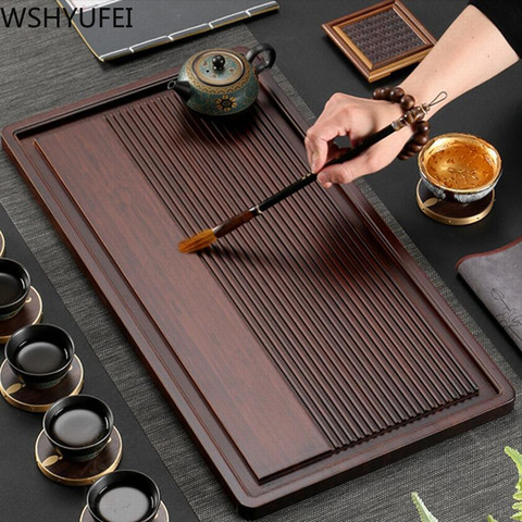 Bandeja de té de bambú Natural chino, almacenamiento de agua de drenaje de doble uso para sala de estar, accesorios de mesa de té para el hogar, Chahai ► Foto 1/6