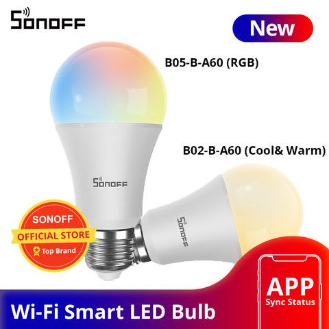 SONOFF-bombilla LED inteligente E27 B02-B-A60/ B05-B-A60, Bombilla RGB regulable de 9W para automatización del hogar, Control por aplicación eWeLink ► Foto 1/6