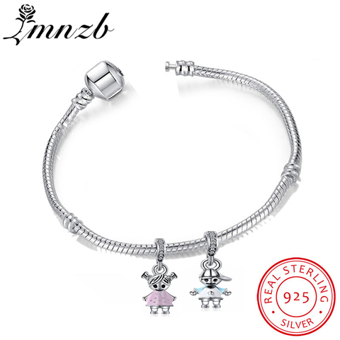 LMNZB Original macizo auténtico pulsera de plata 925 con amante Chico & chica pulsera de abalorios para manualidades regalo de la joyería para las mujeres LBH005 ► Foto 1/6