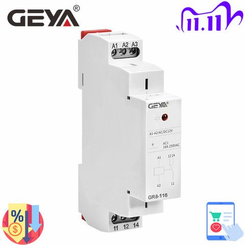 GEYA GR8-116 relé intermedio relé auxiliar AC 24V DC 12V 48V 48V 110V 230V interruptor relé 16A ROHS aprobación ► Foto 1/6