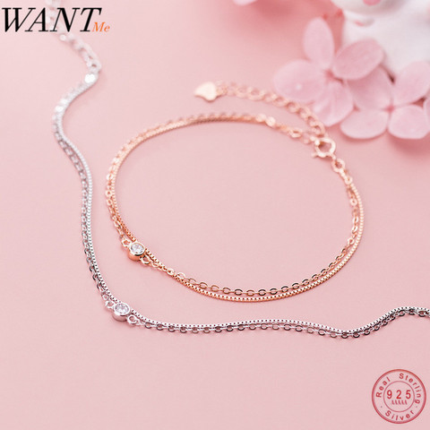 WANTME genuino 100% Plata de Ley 925, doble caja de cadena pulseras para las mujeres de la boda accesorios de la joyería ► Foto 1/6