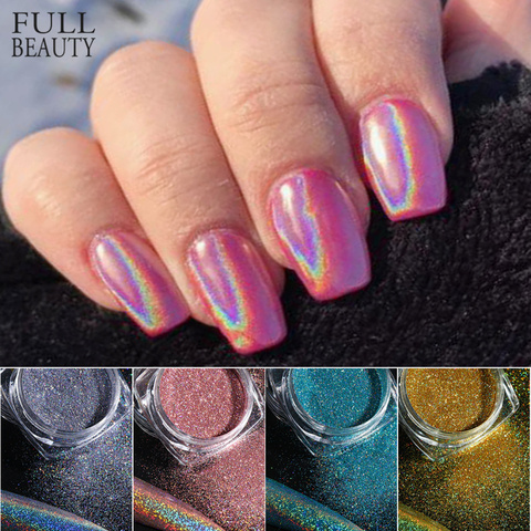 Holográfico en polvo para uñas láser, plata, purpurina, polvo de uñas cromo DIP Shimmer, esmalte de Gel, escamas para pigmento de manicura CH1028-4 ► Foto 1/6