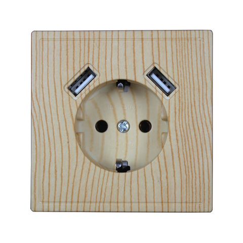 Doble puerto USB adaptador/cargador de pared de carga 2A adaptador/cargador de pared de enchufe de la UE del zócalo de salida 5V2A JW3-01 color de madera ► Foto 1/6