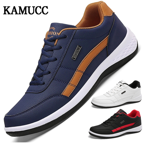 Zapatos de cuero vulcanizados para hombre, zapatillas de deporte masculinas a la moda, zapatos informales de lujo, zapatos transpirables de tiempo libre ► Foto 1/6