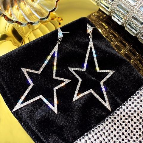 Pendientes de estrella de moda para mujer, bisutería de cristal con diamantes de imitación, Estrella colgando de cinco puntas, joyería ► Foto 1/6