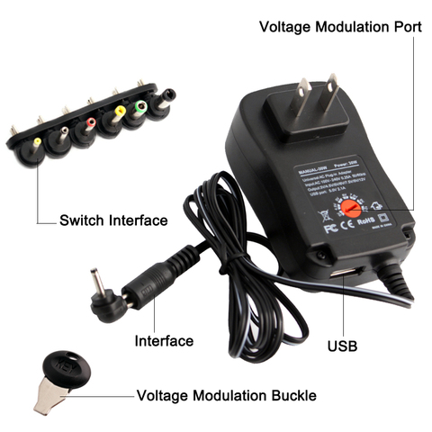 Fuente de alimentación de 5V CC, adaptador de corriente Universal, multivoltaje, 6v, 7,5 v, 9v, 12v, transformador, convertidor de enchufes de Cable eléctrico ► Foto 1/6