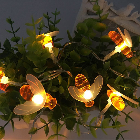 Tira de luces Led con forma de abeja para decoración de Exteriores, guirnalda de luces de hadas con batería alimentada por USB, decoraciones para árboles de Navidad, jardín y Patio ► Foto 1/6