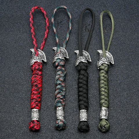 Runa de Viking de cordón llavero exterior supervivencia Paracord cuerda llavero Guerrero espartano, joyería hecha a mano, llave de coche cuchillo llavero ► Foto 1/6