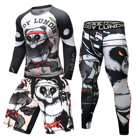 Hombre de traje de deporte de secado rápido de entrenamiento de Fitness Kit de MMA lycra hombre gimnasio ropa deportiva 3D impresión panda medias Conjunto de Jogging ► Foto 1/6