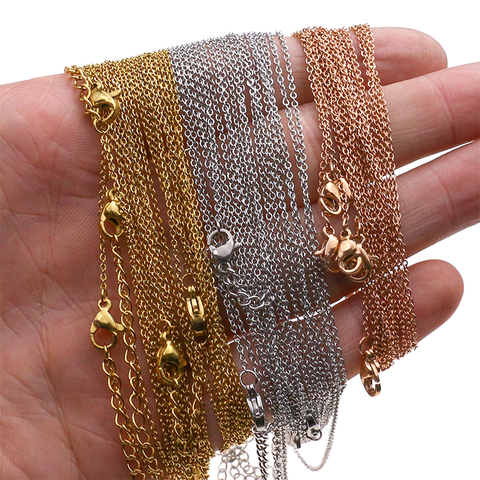 Collares de acero inoxidable con cadenas cubanas para hombre y mujer, Gargantilla de oro rosa de 1mm, 10 Uds., Color 45 + 5CM de largo ► Foto 1/6