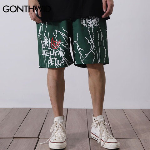 GONTHWID Harajuku dibujo grafiti pantalones cortos Harajuku Hip Hop holgado Casual bolsillos pantalones cortos y ropa de los hombres de moda de verano Pantalones ► Foto 1/6