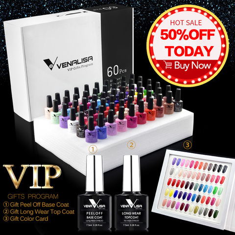 Venalisa-juego completo de esmalte de uñas de Gel UV, Kit con Base, Top y paleta para regalo gratis, gran oferta VIP, 60 colores, 61508 ml, n. ° 7,5 ► Foto 1/6