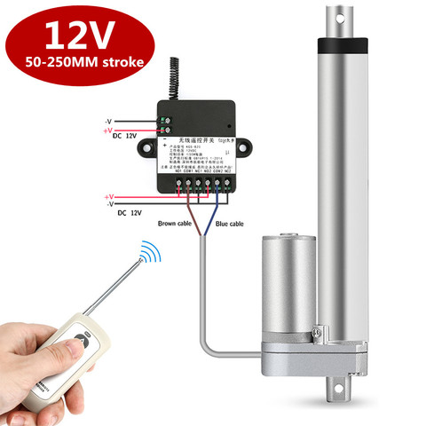 Actuador lineal eléctrico de control remoto RF, engranaje de metal de 12v, carrera de motor lineal para barco, coche, bicicleta eléctrica, ventilador, electrodoméstico ► Foto 1/6