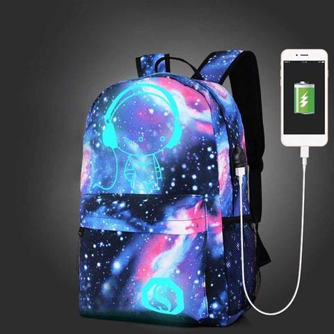 Mochila escolar con estampado de estrellas del espacio para niños y adolescentes, morral escolar con cargador USB, cierre antirrobo ► Foto 1/6