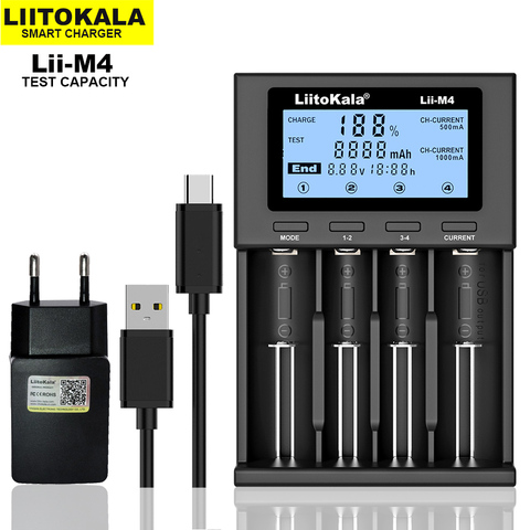 LiitoKala-cargador Universal inteligente con pantalla LCD, capacidad de prueba para 18650 V, 3,7, 26650, 18650, AA, AAA, etc., 4 ranuras, Lii-M4, 21700, nuevo ► Foto 1/6