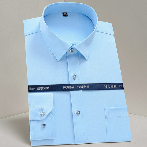 Camisa clásica de mantenimiento fácil para hombre, camisa de manga larga con bolsillo, de corte estándar, para negocios ► Foto 1/6