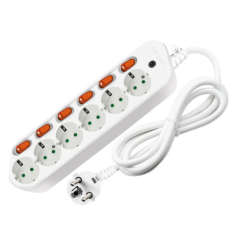 Toma de corriente inteligente con enchufe europeo, Regleta de extensión de 2/3/4/5/6AC, 1,5/2,5 M, 3AC, 5V2A, 2USB, adaptador de cargador ► Foto 1/6