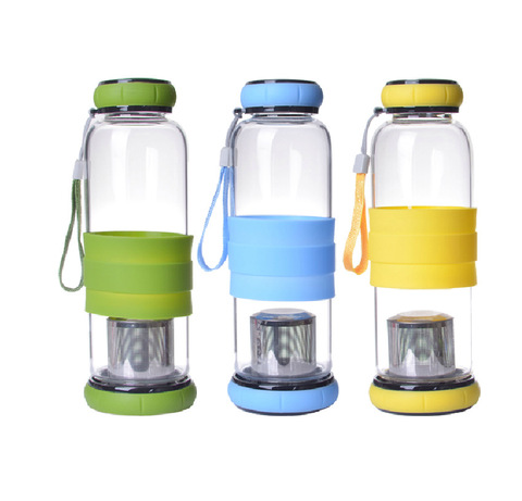 Botella de agua de vidrio para deporte al aire libre para adultos, bote de vidrio Herbalife con Infusor de té, color azul y verde, 400-600ml ► Foto 1/6