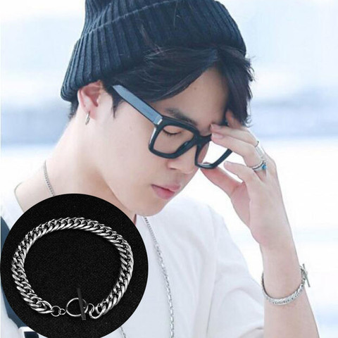 Kpop JIMIN-Pulsera de cadena gruesa para hombre, joyería de acero de titanio, nunca se decolora ► Foto 1/4