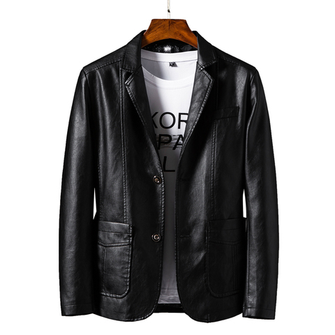 Chaqueta de cuero sintético con botones para hombre, abrigo informal de Estilo Vintage para motocicleta, diseño de bolsillo, a la moda, para otoño, talla 6XL, nueva ► Foto 1/6