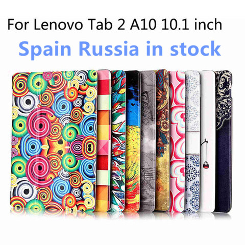 Caliente impresión colorida Funda de cuero para Lenovo tab 2 A A10 30 A10-70F Tab 3 10 Plus TB-X103F 10,1 imán Smart folio caso + pluma + película ► Foto 1/6