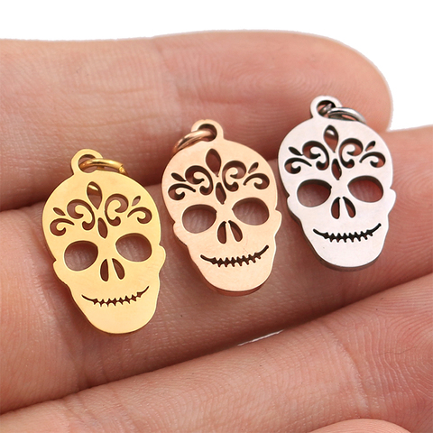 Lote de 5 unidades de dijes de calavera de acero inoxidable con gancho, accesorios para collar DIY, manualidades, fabricación de joyas, abalorios flotantes, Wicca ► Foto 1/6