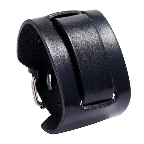 LETAPI nueva moda Punk ancho pulsera de cuero genuino negro marrón brazalete de pulseras y brazaletes para hombres Vintage pulsera de la joyería ► Foto 1/6