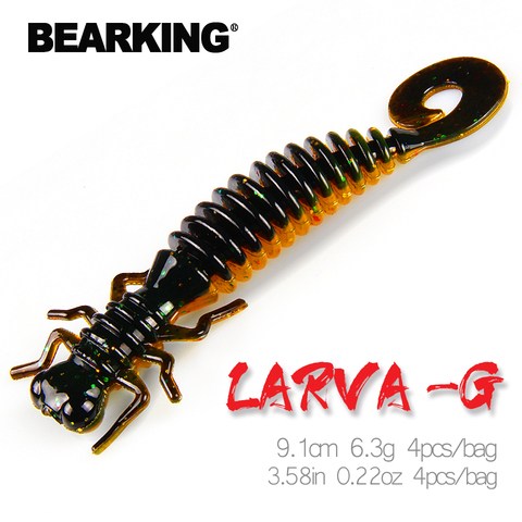 BEARKING Larva suave señuelos 9,1 cm 6,3g 4 Uds artificiales señuelos pesca gusano de silicona bajo Pike Minnow Swimbait Jigging de cebos ► Foto 1/6