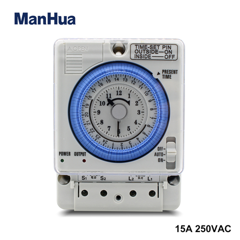 ManHua-calentador de agua TB35N con temporizador programable, interruptor de temporizador mecánico, 100-240V, 15A, carril Din ► Foto 1/6