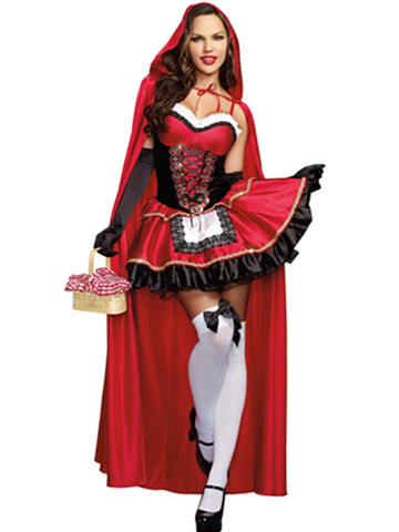 Vestido sexy de alta calidad para mujeres adultas disfraz de Halloween Caperucita Roja vestido de princesa vestido de capa juego de Bar disfraz Cosplay ► Foto 1/5