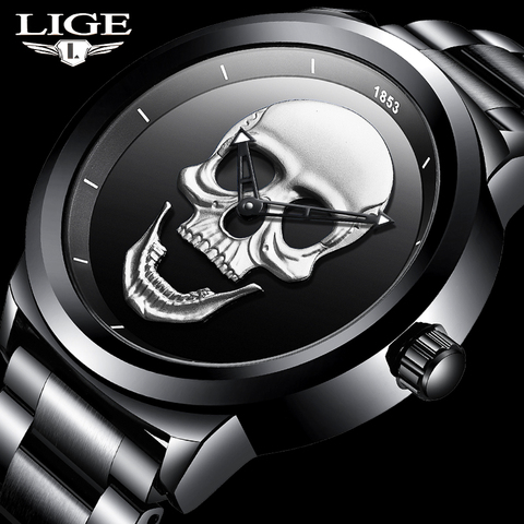 ¡Novedad de 2022! Reloj Punk 3D con diseño de calavera de marca LIGE, relojes de cuarzo de acero de lujo para hombre, reloj negro dorado resistente al agua de moda Retro ► Foto 1/6