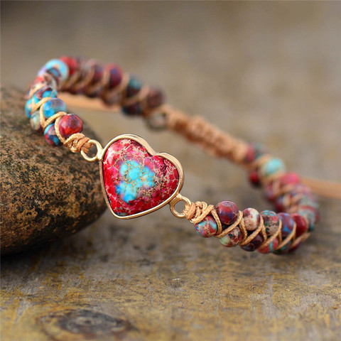 Pulsera de árbol con corazón de la vida para hombre y mujer, brazalete ajustable de piedra Natural, colgante étnico tejido hecho a mano, joyería ► Foto 1/6