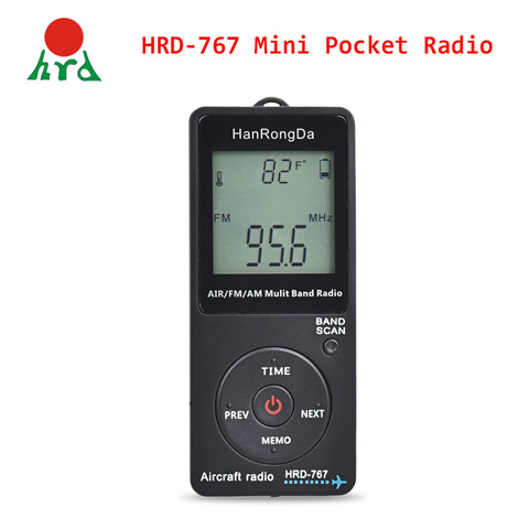 HanRongDa HRD-767 Mini bolsillo Radio aviones del receptor de banda Radio portátil pantalla LCD botón de bloqueo FM/AM/aire de Radio con auriculares ► Foto 1/6