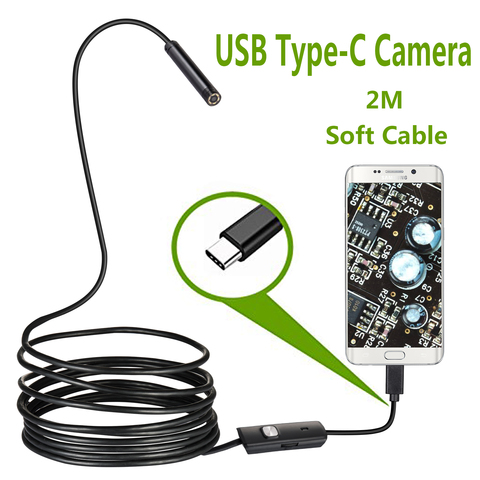 Cámara endoscópica USB tipo C de 7,0mm, boroscopio Flexible de inspección de serpiente, Android, PC, 2m, con 6LED, ajustable, más nueva ► Foto 1/6