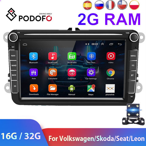 Podofo-autorradio con reproductor Multimedia y GPS para coche, Radio de coche Android 2 Din, 2 DIN, estéreo, para VW, Volkswagen, Polo, Skoda, Seat Toledo ► Foto 1/6